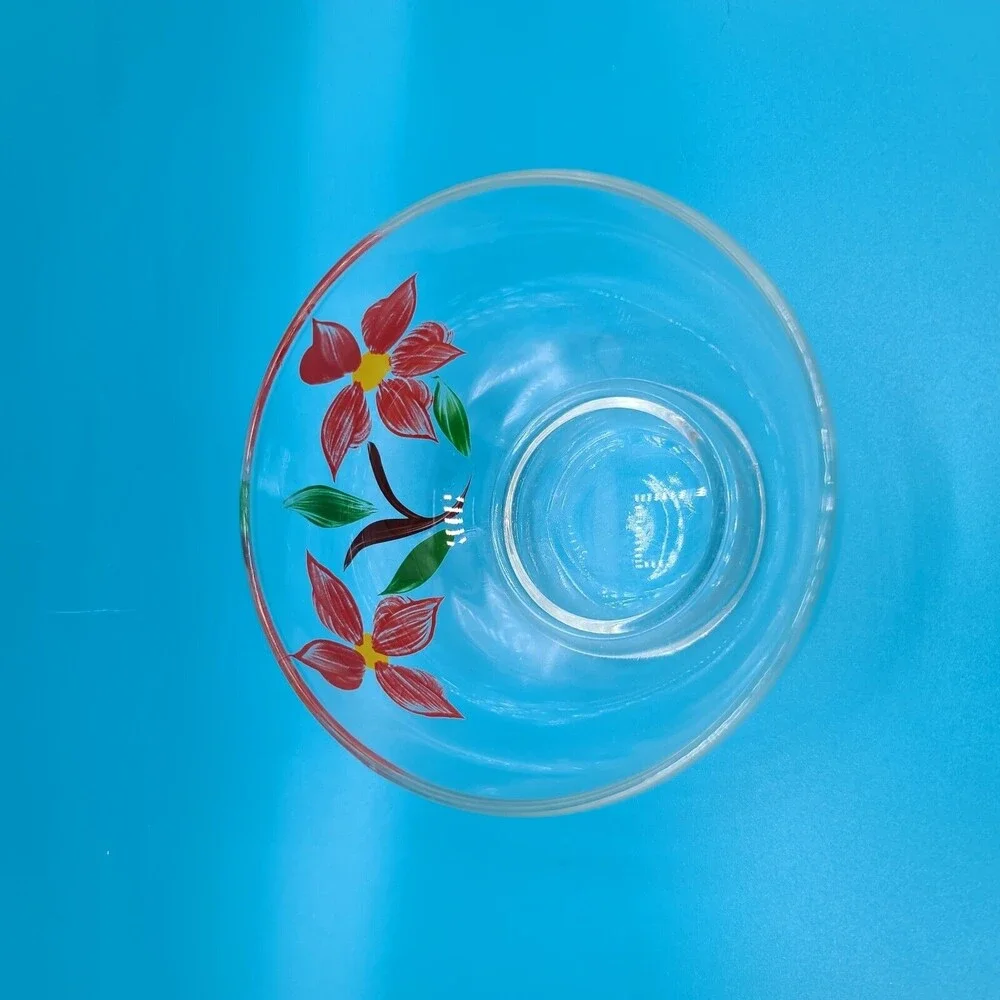 Hand Painted Clear Glass Sauce Floral Bowls Set Of 4